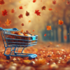 Shopping cart with autumn leaves